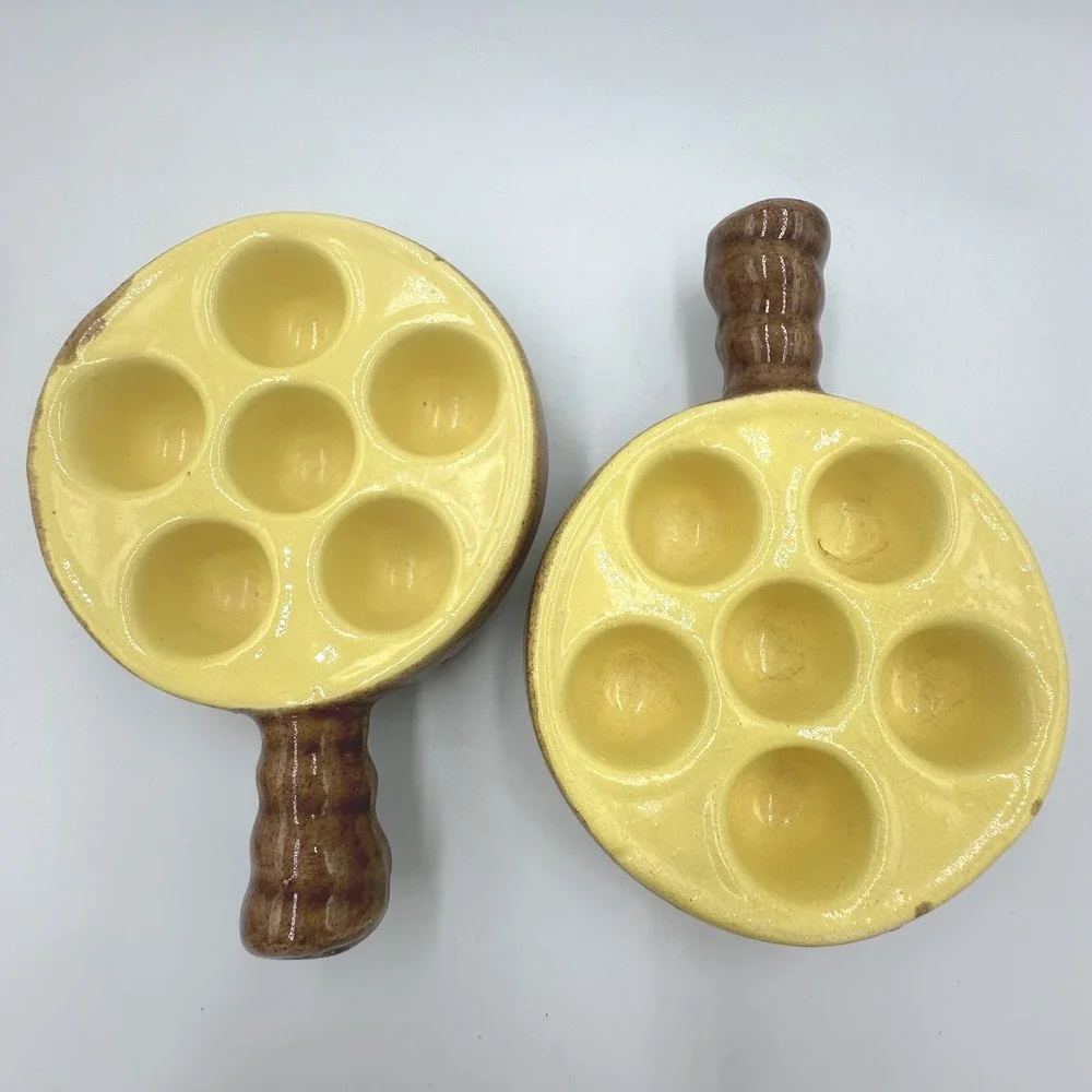 Vintage Modele Depose France Ceramic Escargot Snail Dishes Yellow Brown Set of 2